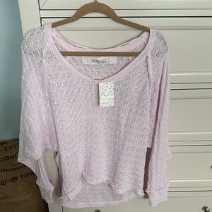 Free People Soft Pink Embroidered Knit Sweater